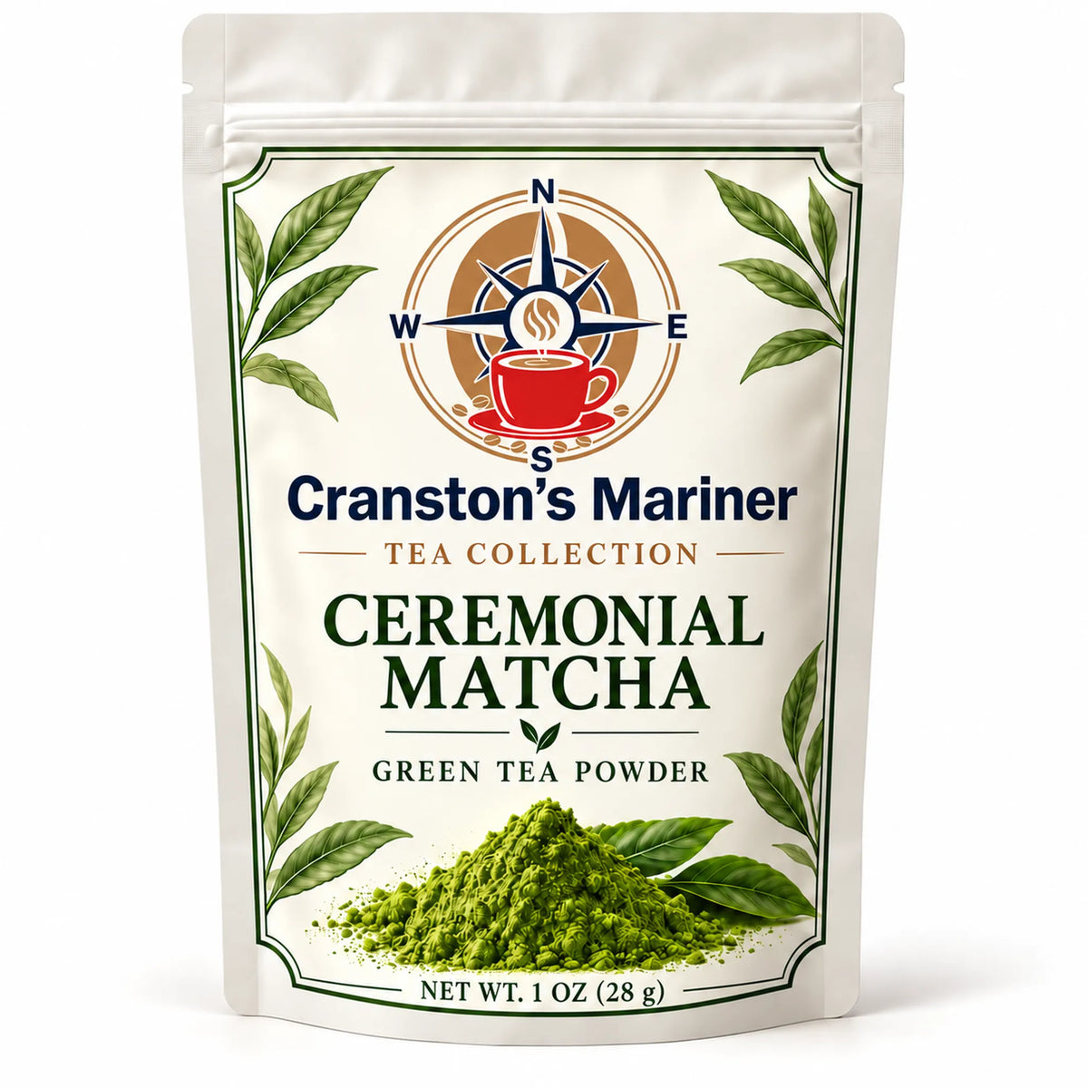 Cream Cranston's Mariner Ceremonial Matcha powder pouch image, net wt 1 oz; actual packaging may differ.